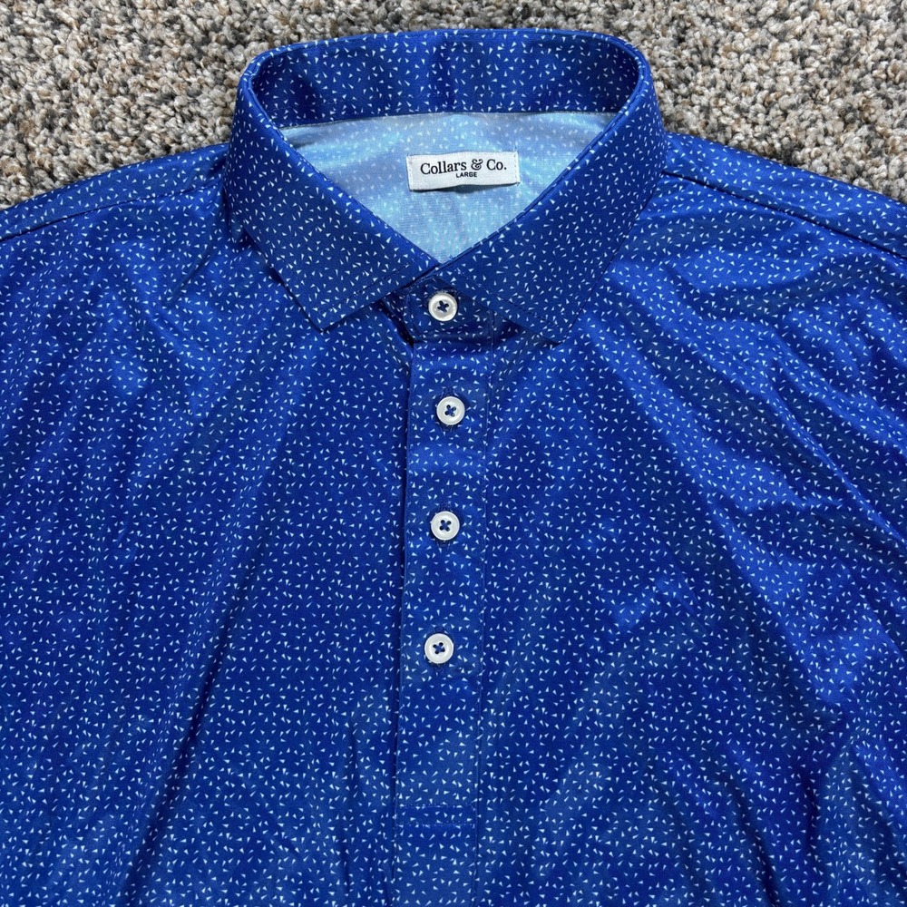 Collars & Co. Dress Collar Polo Men's Large Blue Geometric Print Polyester